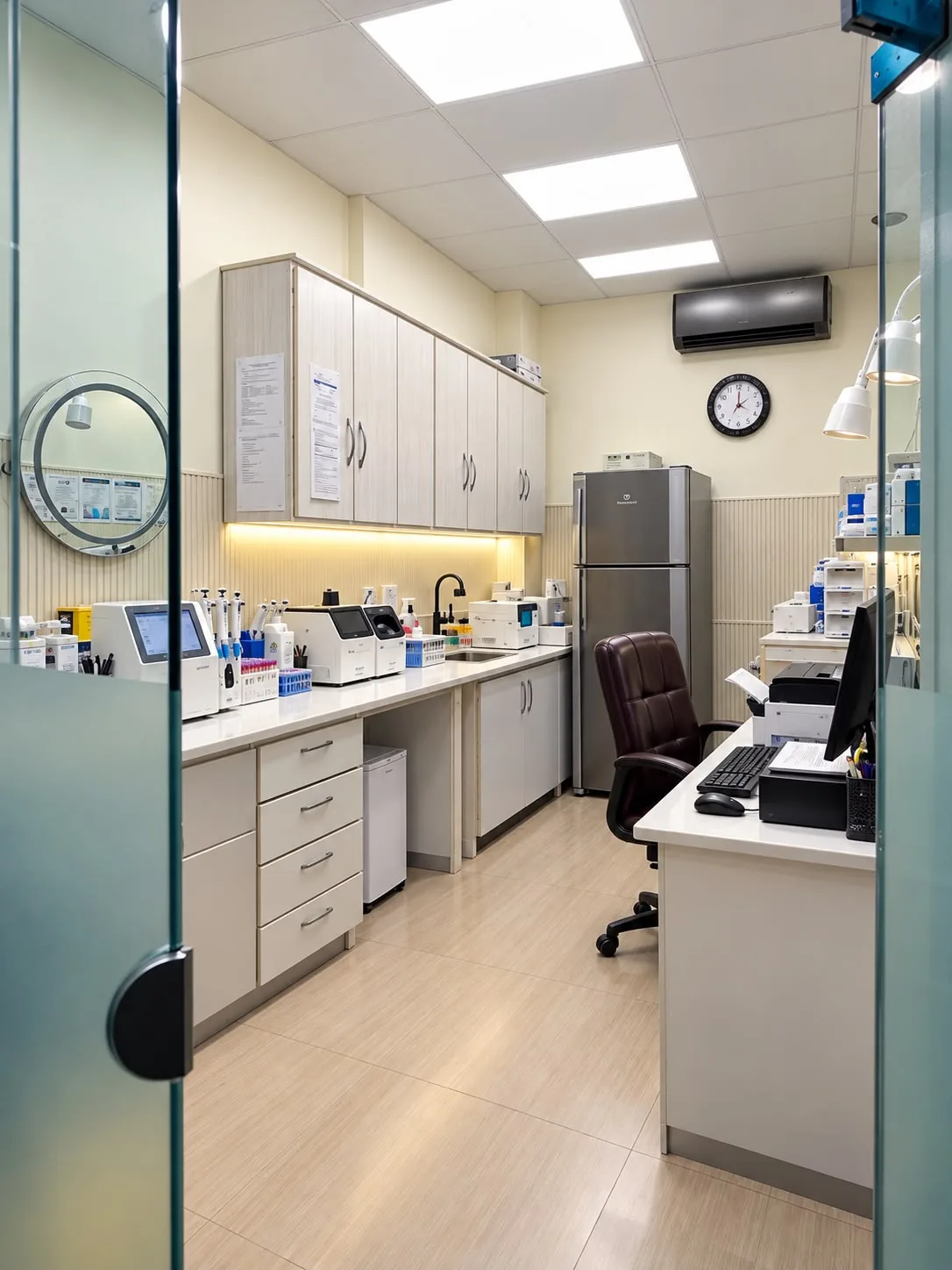 In-house laboratory with analysers and sample handling stations